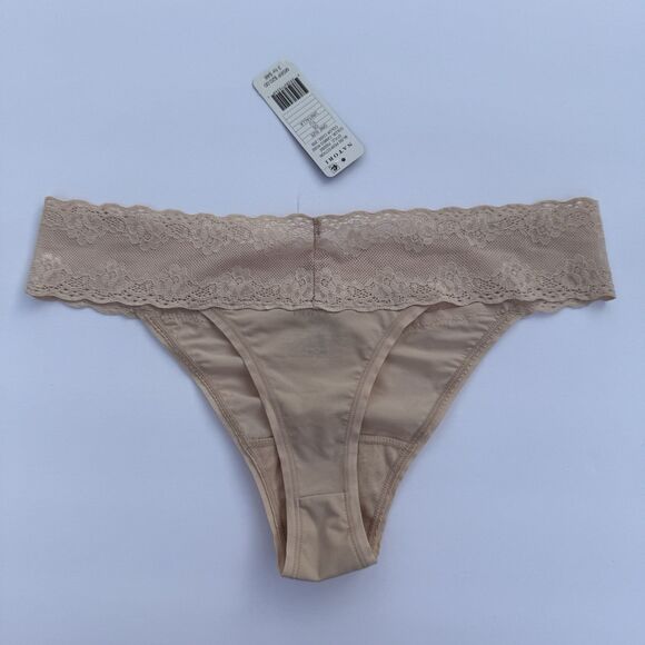 $20 Natori NWT Pink Lace Trim Bliss Perfection Stretchy Thong Panties Size OS - Picture 2 of 3